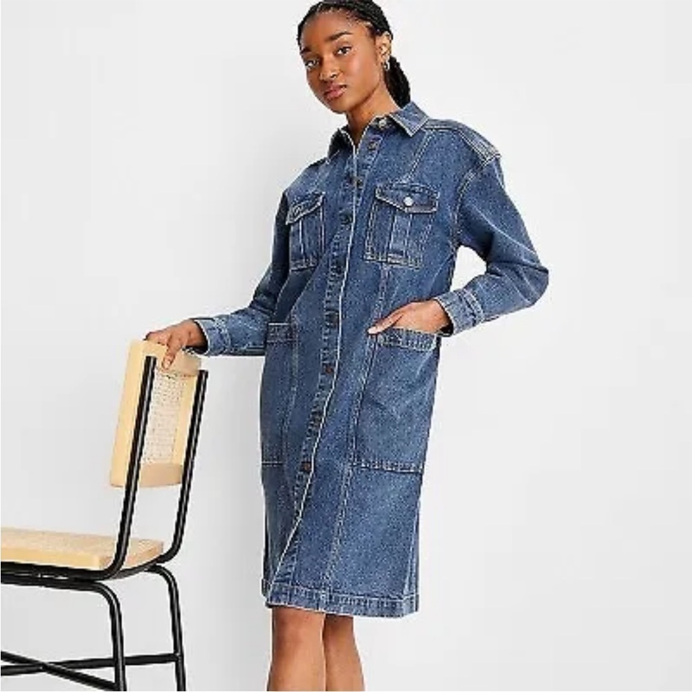 New-future collective-XS-Dark denim-long blue jean jacket/blue Jean dress.